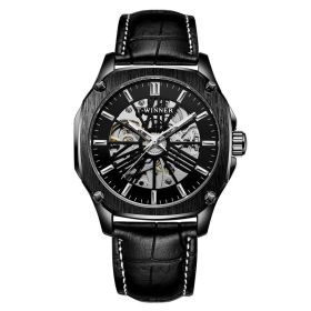 Waterproof Hollowed Out Automatic Mechanical Watch (Color: Black)