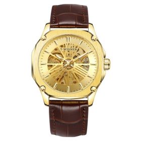 Waterproof Hollowed Out Automatic Mechanical Watch (Color: Golden brown)