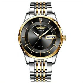 Automatic Non-mechanical Watch Diamond Waterproof Calendar Men (Color: SG868 mens black gold edge)