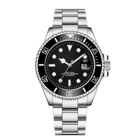 Stainless Steel Band Men's Mechanical Watch (Color: Silver Shell Black Face)