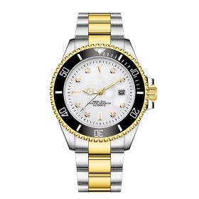 Stainless Steel Band Men's Mechanical Watch (Color: Gradually golden white flour)