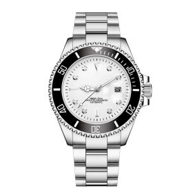 Stainless Steel Band Men's Mechanical Watch (Color: Silver Shell White Noodle)