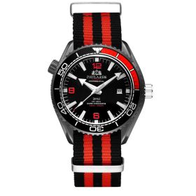 Automatic Mechanical Luminous Classic Canvas Belt Men's Watch (Color: Black shell, style: Red letter black face)