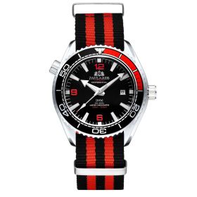 Automatic Mechanical Luminous Classic Canvas Belt Men's Watch (Color: White husk, style: Red letter black face)