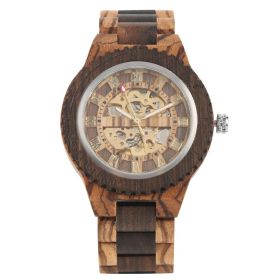 Bamboo Wood Automatic Mechanical Watch Creative Gear (Color: 2Zebra Wood Ebony)