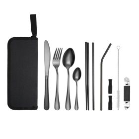 Portable Picnic Knife and Fork Tool With Storage Bag for Outdoor (Color: Black, Type: Style B)