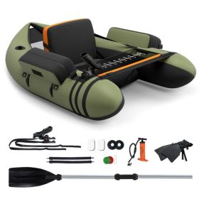Inflatable Fishing Float Tube with Pump Storage Pockets and Fish Ruler (Color: Green)